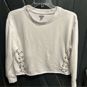Aerie Women’s Laced Sides Cropped Crewneck Sweatshirt Size Small, White